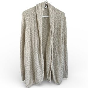 Lilla P Drape Open Front Marled Cotton Blend Cardigan in Ivory Beige M